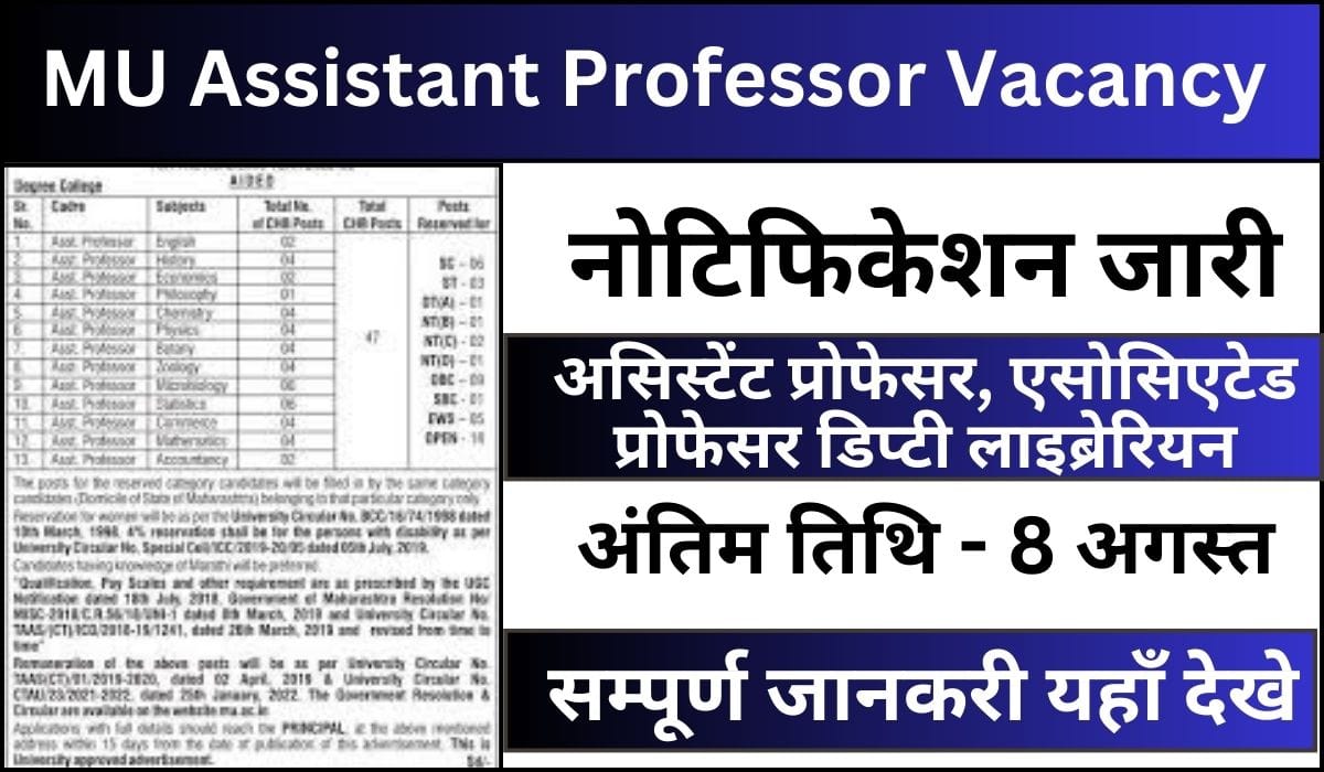 MU Assistant Professor Vacancy Apply Form