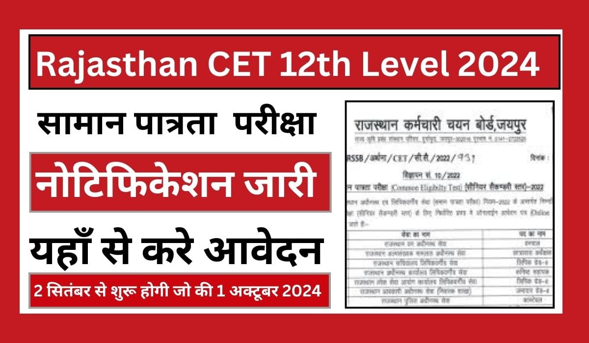 Rajasthan CET 12th Level Notification