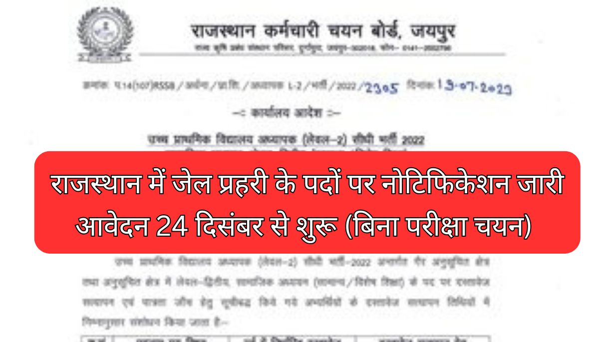 Rajasthan Jail Prahari Notification 2024